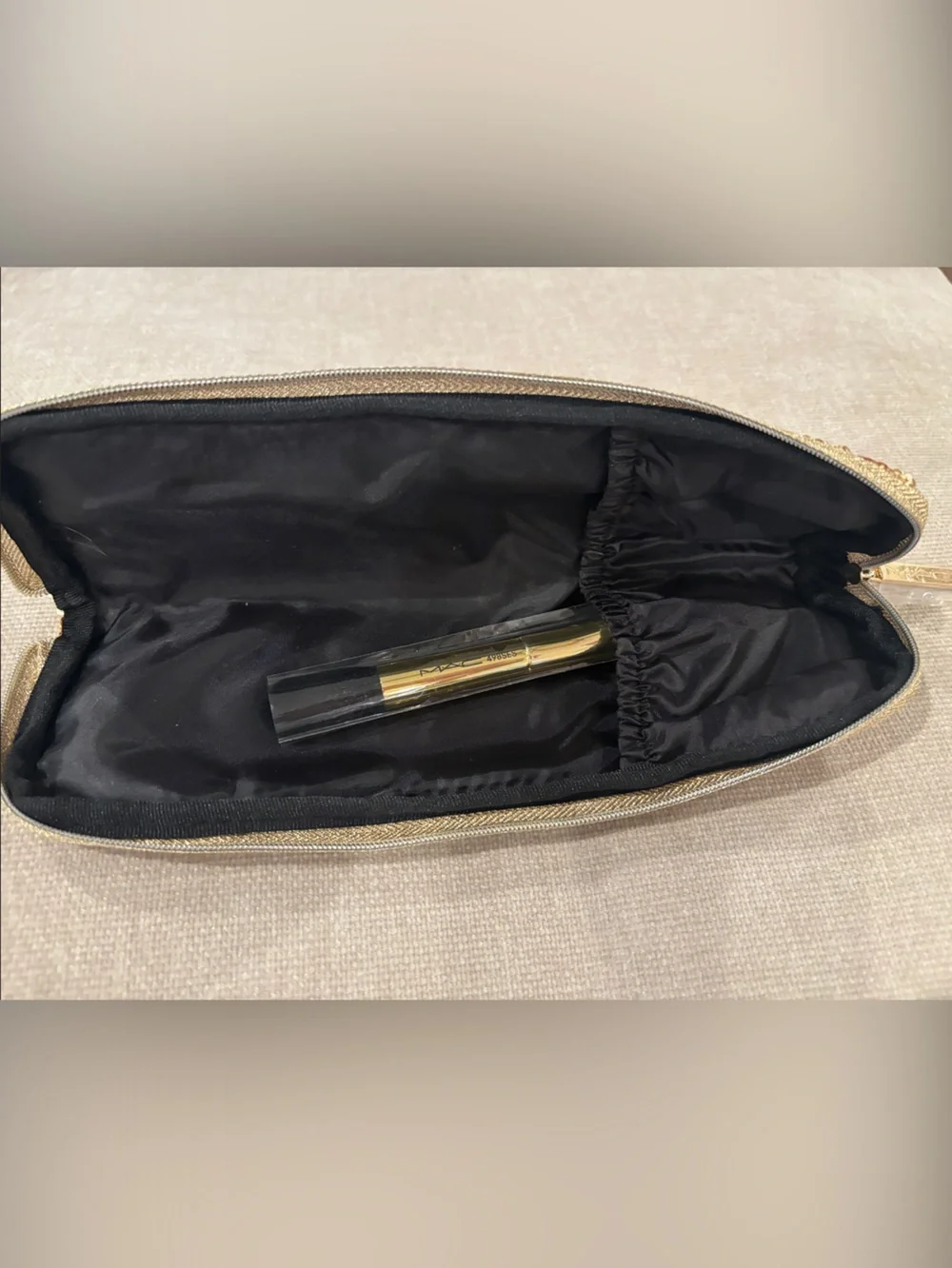 MAC Cosmetics Gold Sequin Brush Pouch with Gold Brush